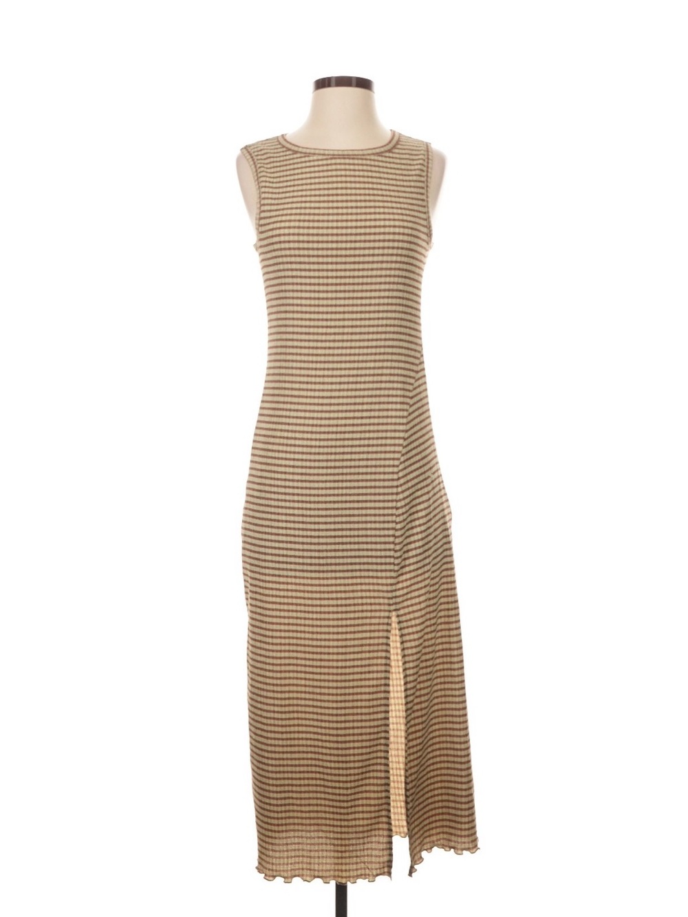 Dex Sleeveless Striped Midi Dress in Cream and Brown